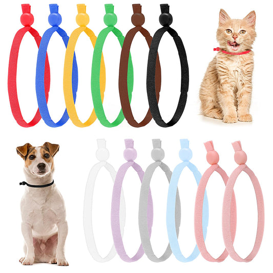 Andibro 60Pcs Elastic Puppy Litter Collars, 12 Colors Adjustable Identification Loops Stretchy Bulk Straps 4 Inch Band Cord with Adjustable Buckle for Newborn Puppies Kittens Pets