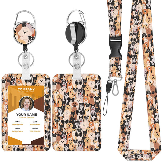 Giantree Cute Dog ID Card Holder with Strap, Retractable Lanyard with ID Card Holder Set Removable Neck Strap Neck Strap for Women Teachers Nurses Doctor Students