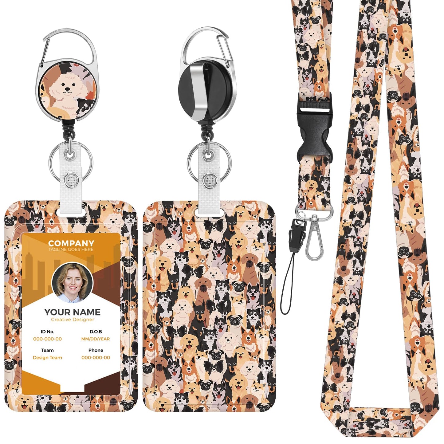 Giantree Cute Dog ID Card Holder with Strap, Retractable Lanyard with ID Card Holder Set Removable Neck Strap Neck Strap for Women Teachers Nurses Doctor Students