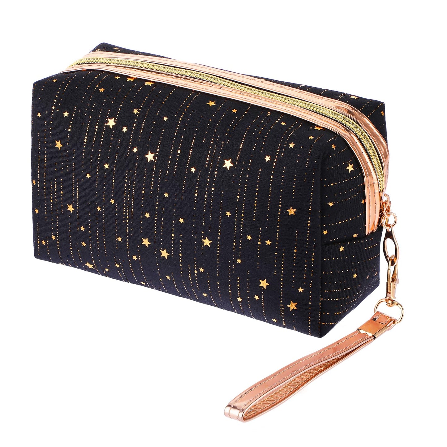 Giantree Cute Cosmetic Bag with Wrist Strap, Hot Stamped Star Makeup Bag Waterproof Moisture-proof Travel Toiletry Bag Zipper Pouch Cosmetic Organizer Bag Cute Small Make Up Bag Gift for Women Girls