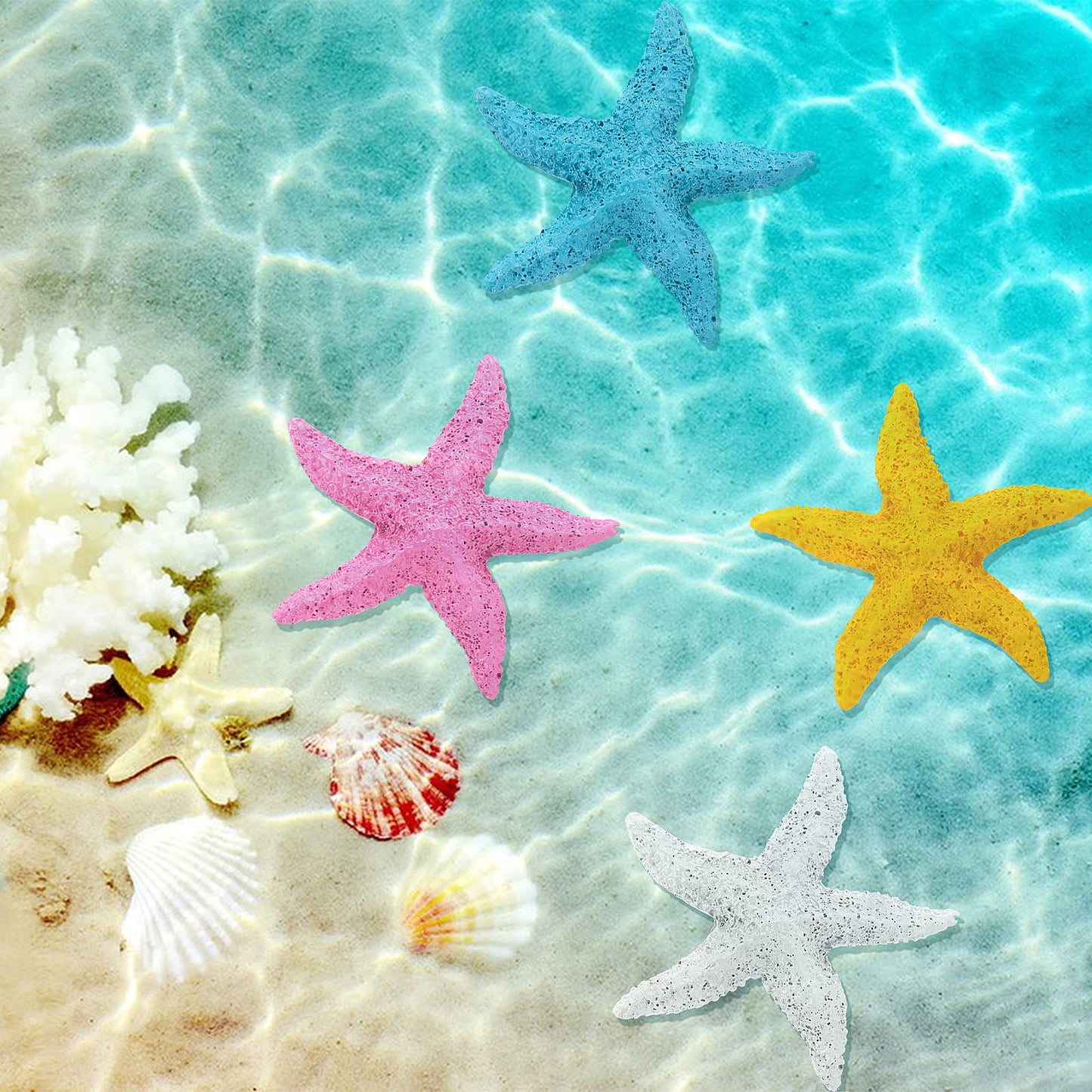 cobee Realistic Starfish Aquarium Ornament, 4 Pieces Resin Starfish Fish Tank Decoration Tropical Sea Animal Aquarium Decor Simulation Starfish Figurines Fish Tank Accessories