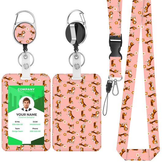 Giantree Cute Cartoon Dog ID Card Holder with Strap, Retractable Lanyard with ID Card Holder Set Removable Neck Strap Neck Strap for Women Teachers Nurses Doctor Students