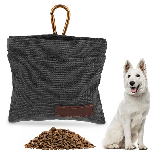 Jeffdad Canvas Dog Treat Pouch, Portable Puppy Dog Training Treat Pouch with Carabiner, Hands-Free Auto Closing Pet Snack Reward Pocket, For Pet Training Travel or Outdoor Use (Black)
