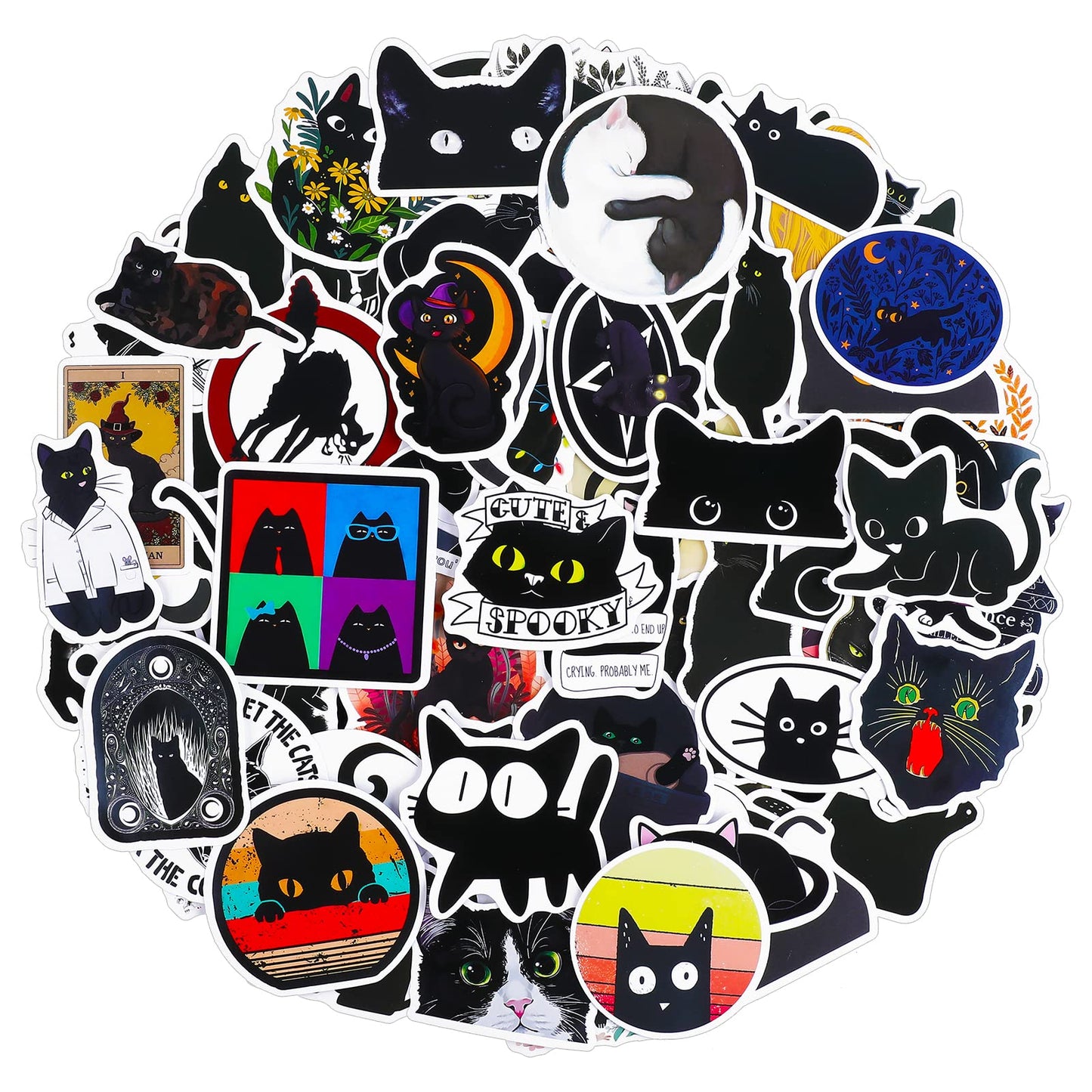 cobee Black Cat Stickers,100 Pieces Cute Black Cat Decals Cartoon Waterproof Vinyl Stickers Kawaii Laptop Skateboard Stickers Party Supplies Decoration for Kids Teens Adults