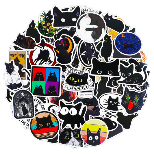 cobee Black Cat Stickers,100 Pieces Cute Black Cat Decals Cartoon Waterproof Vinyl Stickers Kawaii Laptop Skateboard Stickers Party Supplies Decoration for Kids Teens Adults