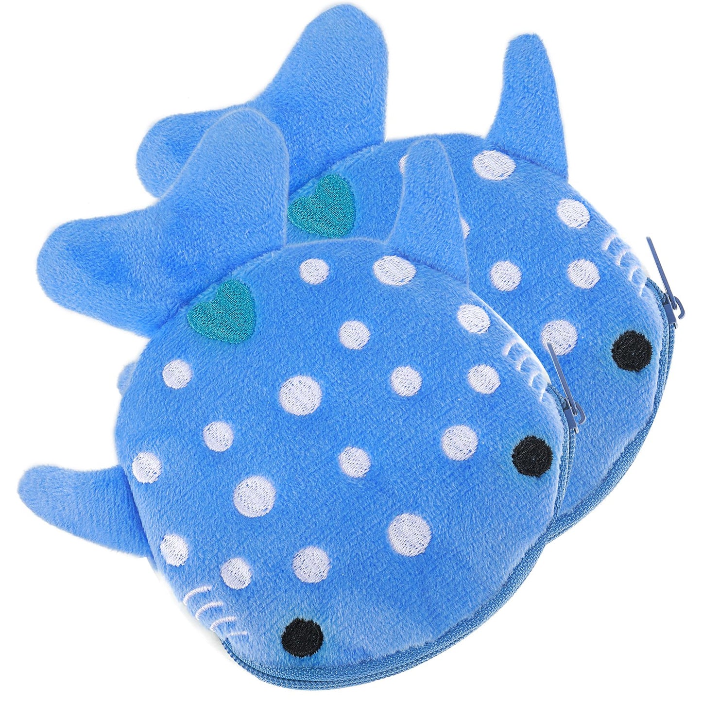 Molain 2Pcs Shark Cute Coin Purse, Soft Plush Kawaii Shark Zipper Small Wallet Women Cartoon Cosmetic Bag Mini Earphone Bag Small Items Bags (Blue)