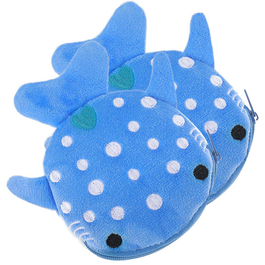 Molain 2Pcs Shark Cute Coin Purse, Soft Plush Kawaii Shark Zipper Small Wallet Women Cartoon Cosmetic Bag Mini Earphone Bag Small Items Bags (Blue)