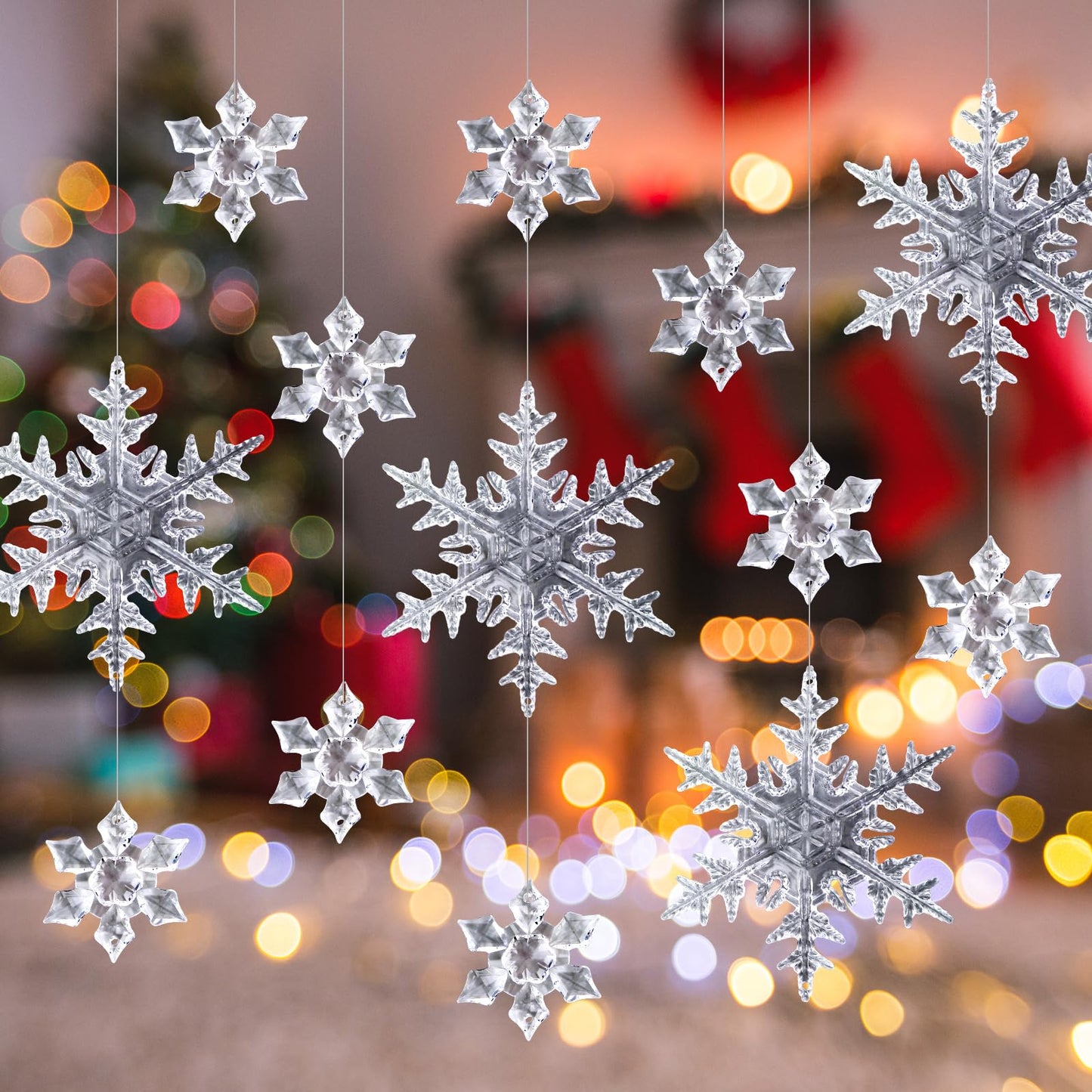 simarro 27Pcs Acrylic Snowflakes Christmas Tree Ornaments, Clear Snowflakes Pendants With Rope DIY Snowflakes Hanging Ornaments for Christmas Winter New Year Party Wedding Decoration