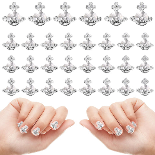 Bewudy 20 Pcs Planet Nail Charms, Nail Rhinestones 3D Shiny Planet Shape Nail Art Alloy Diamond Crystal Luxury Nail Ornament Gems for Girls Nail Art DIY Crafts Decoration Supplies(White)