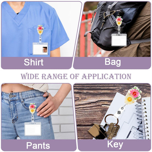 Andibro Cardiac Dried Flower Badge Reel, with Alligator Clip, Retractable Heart Nurse Badge Reel Holder Cute Floral ID Badge Clip Resin Name Tag Clip Funny Accessories for Nurses Nursing Student(A)