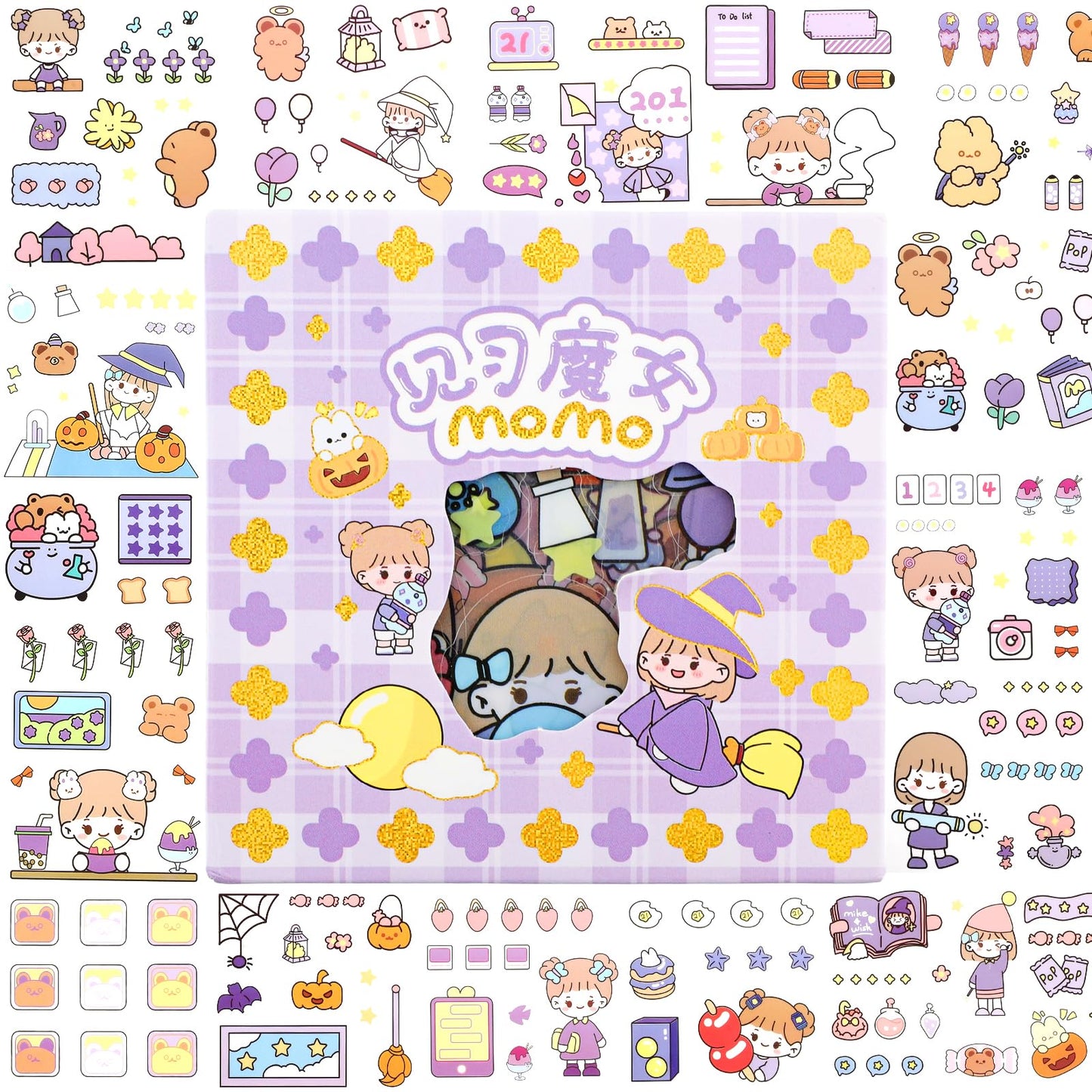 Molain 100 Sheets Kawaii Stickers, Cute Cartoon Girl Sticker Set Waterproof Vinyl Scrapbook Stickers Aesthetic Decals for Journal DIY Crafts Photo Album Planner Calendar Notebook (Color 1)