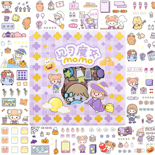 Molain 100 Sheets Kawaii Stickers, Cute Cartoon Girl Sticker Set Waterproof Vinyl Scrapbook Stickers Aesthetic Decals for Journal DIY Crafts Photo Album Planner Calendar Notebook (Color 1)
