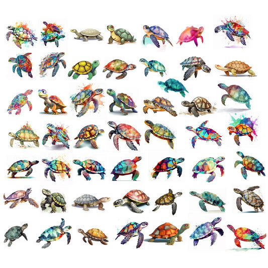 Bewudy Sea Turtle Stickers, 50pcs Colorful Sea Turtle Stickers Waterproof Ocean Turtle Stickers Summer Vinyl Turtle Stickers Decals Pack Decoration for Office Laptop Hydro Flask Water Bottle