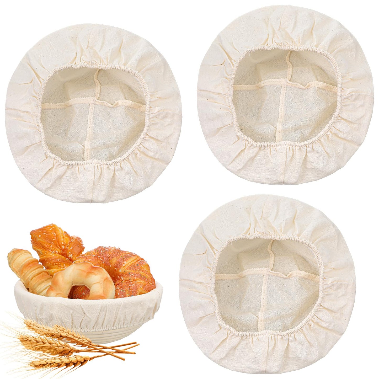TIESOME 3 PCS Bread Proofing Basket Cloth Liners, 10 inch Round Banneton Liner for Sourdough Bread Reusable Baking Dough Basket Cover for Bakery Home Baking