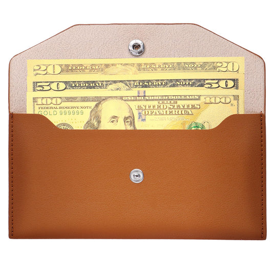 Molain Cash Envelopes PU Leather, Money Envelopes Reusable Waterproof Budget Envelopes Cash Wallet 7.2 x 3.6 in (brown)