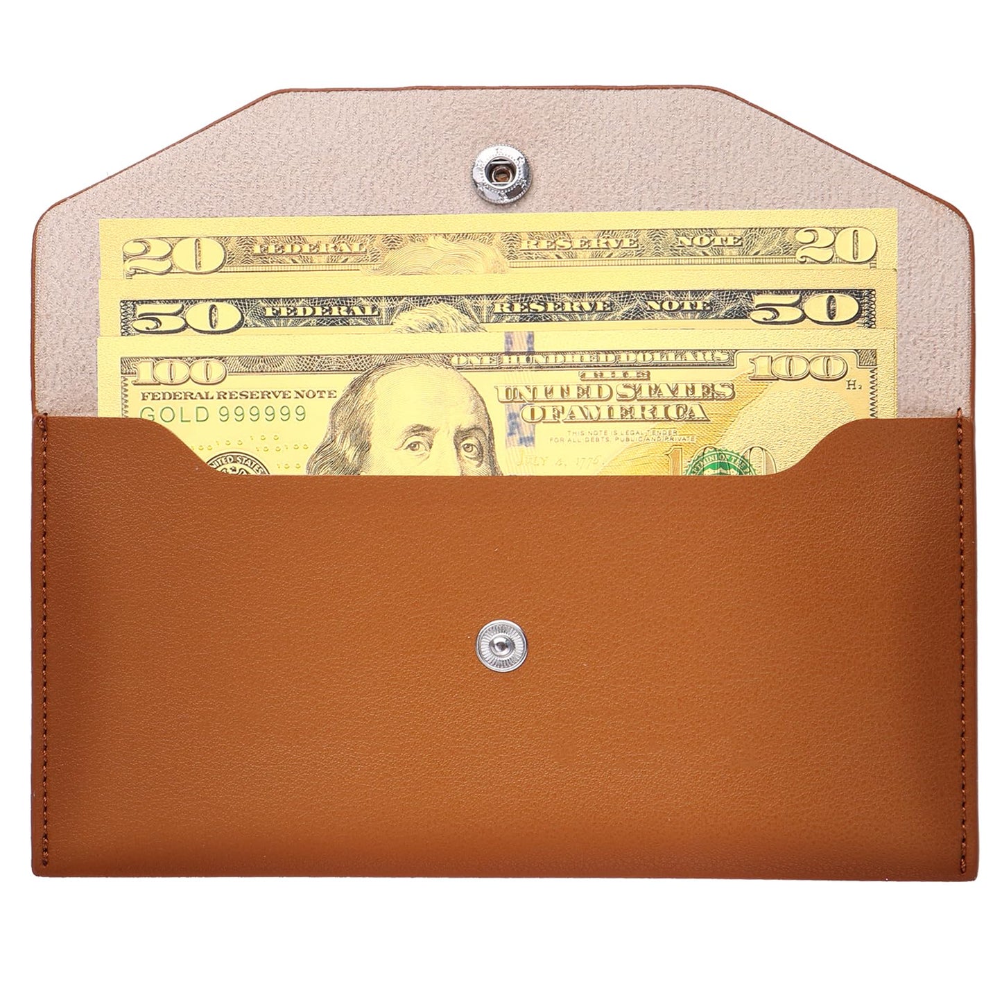 Molain Cash Envelopes PU Leather, Money Envelopes Reusable Waterproof Budget Envelopes Cash Wallet 7.2 x 3.6 in (brown)