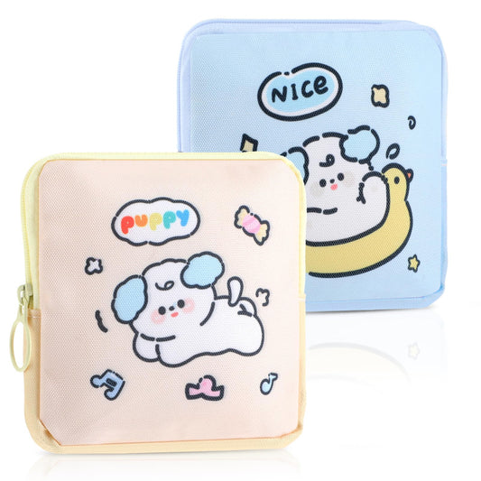 simarro 2Pcs Sanitary Napkin Storage Bag, Cute Period Holder Bag Portable Sanitary Pad Storage Bag Pad Holder Period Pouch with Zipper Menstruation First Period Bag for Girls Women (Light Yellow+Blue)
