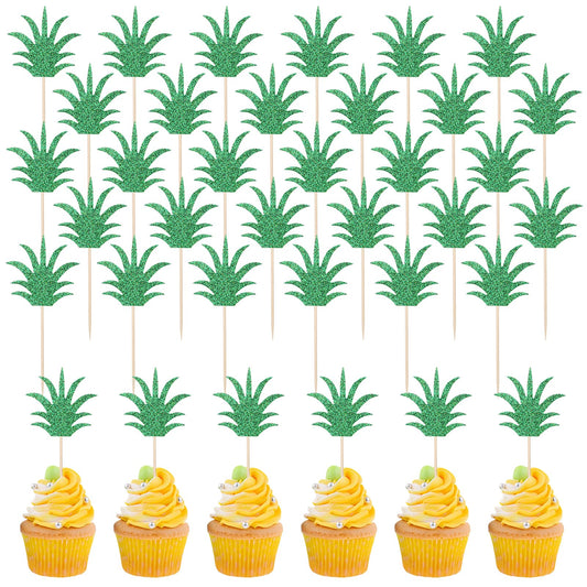 Molain 36PCS Pineapple Cupcake Donut Cake Toppers, Pineapple Cute Cupcake Picks for Summer Tropical Hawaiian Party Pineapple Theme Baby Shower Kids Birthday Cake Decorations