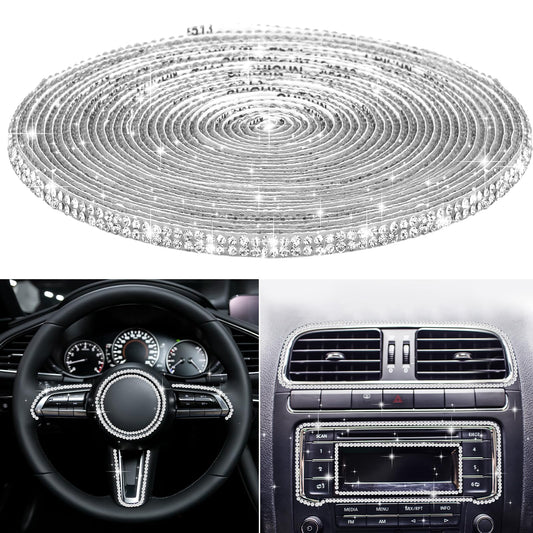Amabro Bling Car Trim Self-Adhesive, Rhinestone Car Trim Strips Line Molding Stickers for Car Dashboard Decoration Glitter Car Interior Exterior Accessories 16.4 Ft(White)