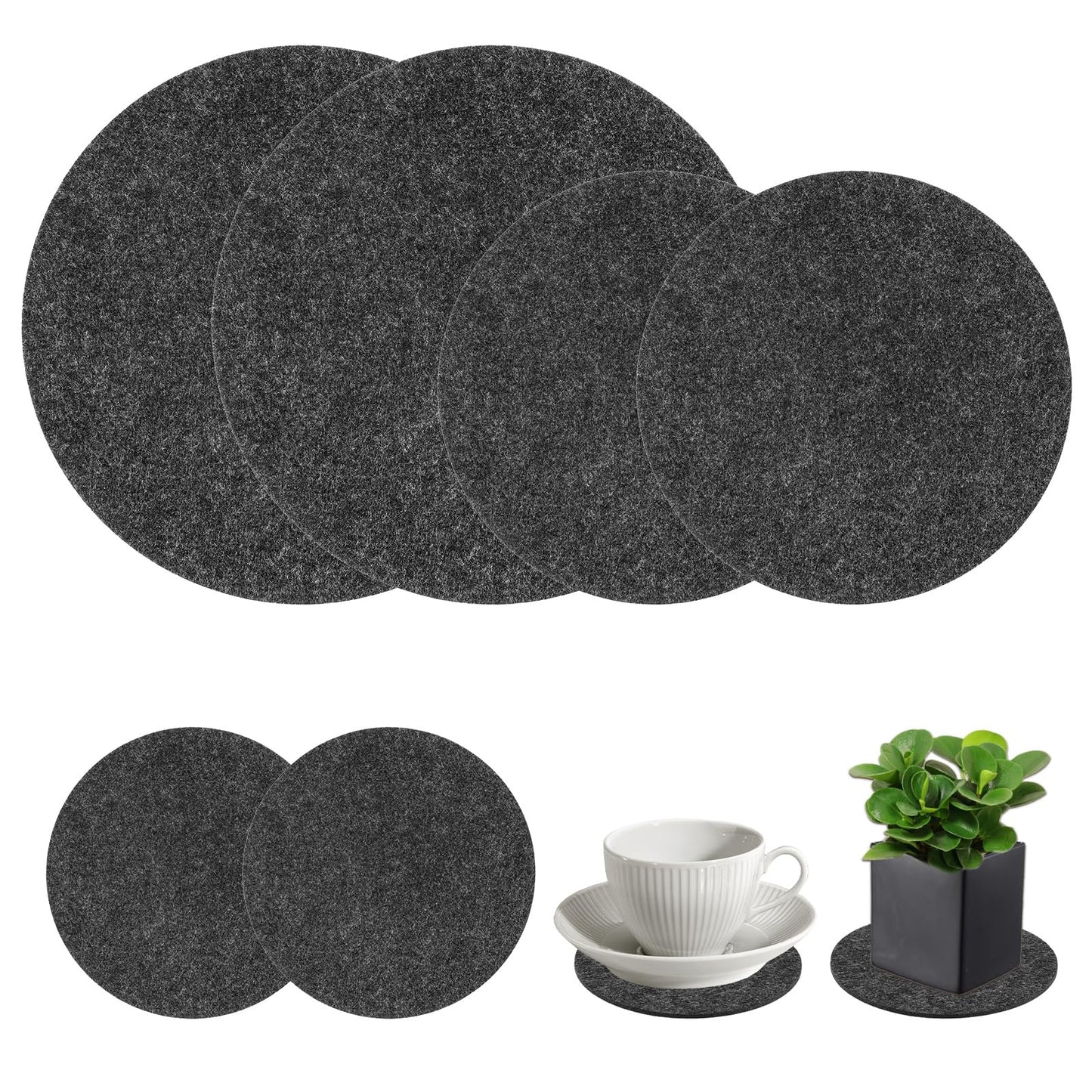 Molain 6Pcs Plant Saucers, Round Felt Double Sided Absorbent Tray 4/6/8 inch Waterproof Plant Pot Mat for Gardening, Indoor, Coasters, Outdoor Pots, DIY Craft Supplies(Gray)