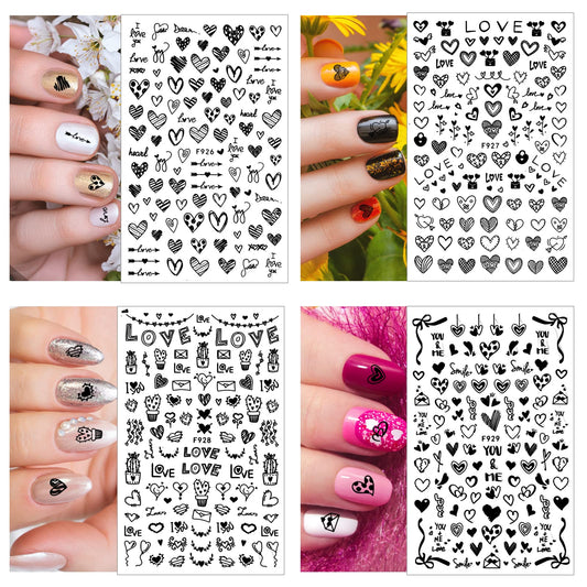 Cobee 12 Sheets Nail Art Decals Stickers, Self Adhesive Heart Shape Nail Stickers 3D Manicure Decoration DIY Nails Art Decal Supplies for Women Salon Home