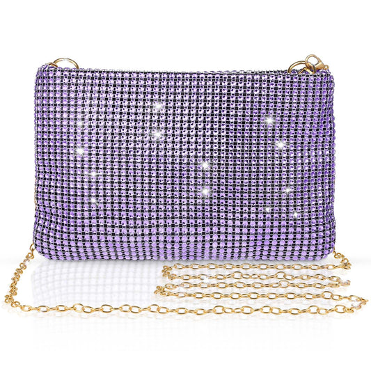 Giantree Women's Shiny Evening Clutch Bag, Sparkly Evening Handbag Chain Shoulder Bag Lady Girl Party Bling Rhinestone Purse for Prom Wedding Engagement Cocktail Party Banquet (Violets)