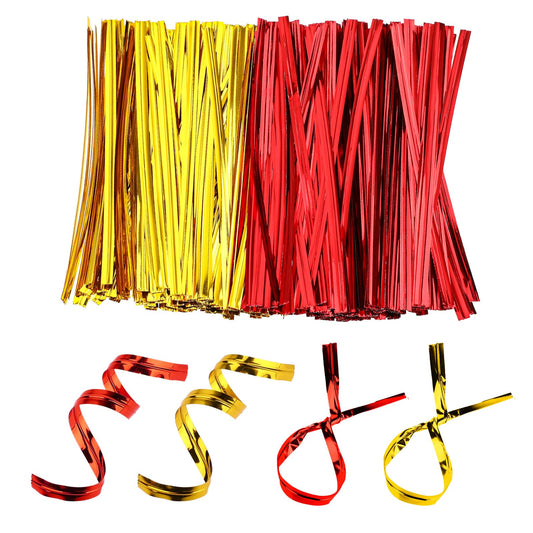 Jeffdad 1600 Pcs Metallic Twist Ties, 4" Twist Ties For Plastic Bags, Bags Foil Twist Ties For Bread Bags Gift Bags Treat Bags Candy Bags(Gold and Red)