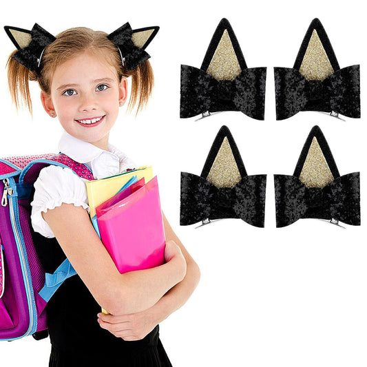 Amaxiu Cute Glitter Bow Hair Clips for Girls, 4 Pcs Kawaii Hair Bow Barrettes Bling Bling Hair Bow Clips Hair Accessories for Birthday Christmas Party Favor(Black)