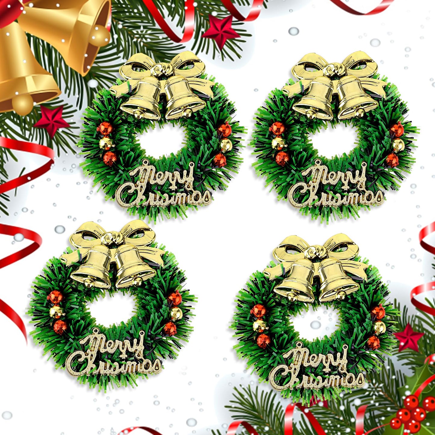 Amaxiu Dollhouse Mini Christmas Wreath, 4PCS 1:12 Miniature Christmas Wreath Hanging Wreath Christmas Decoration Christmas Decoration Dollhouse Accessories Mini Wreaths for Dollhouse Door Windows (B)