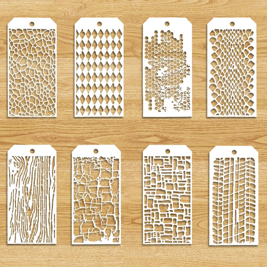 Jeffdad 8 Pcs Stencils for Painting, Texture Stencils for Crafts Painting on Wood, Reusable Geometric Painting Stencils Drawing Templates (Texture)