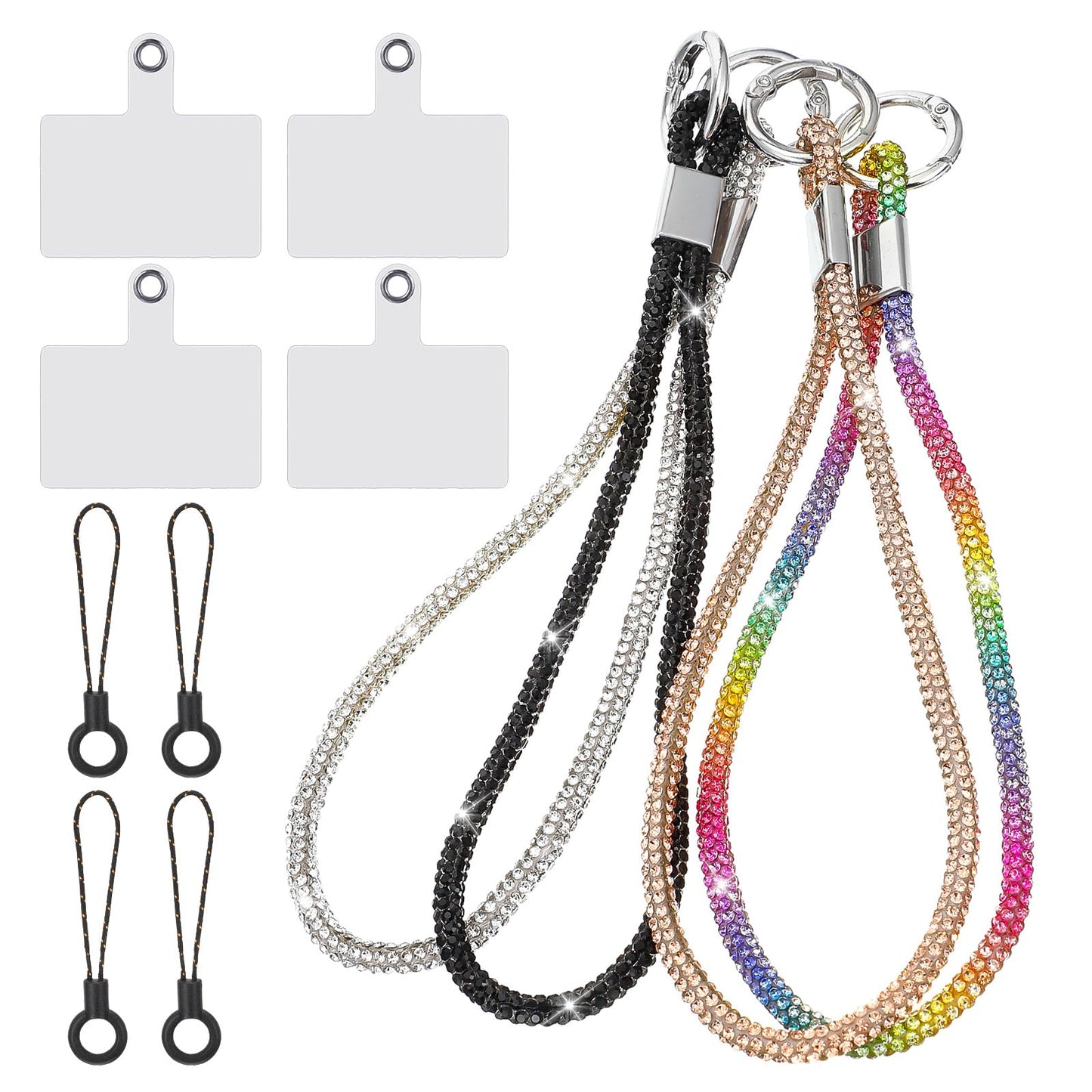 WJIAAA Phone Wrist Strap,4pcs CellPhone Lanyards for Women Cellphone Lanyard wristlet charm for Bag Glitter Phone Strap Wrist Lanyard Multicolor Gold Silver Black