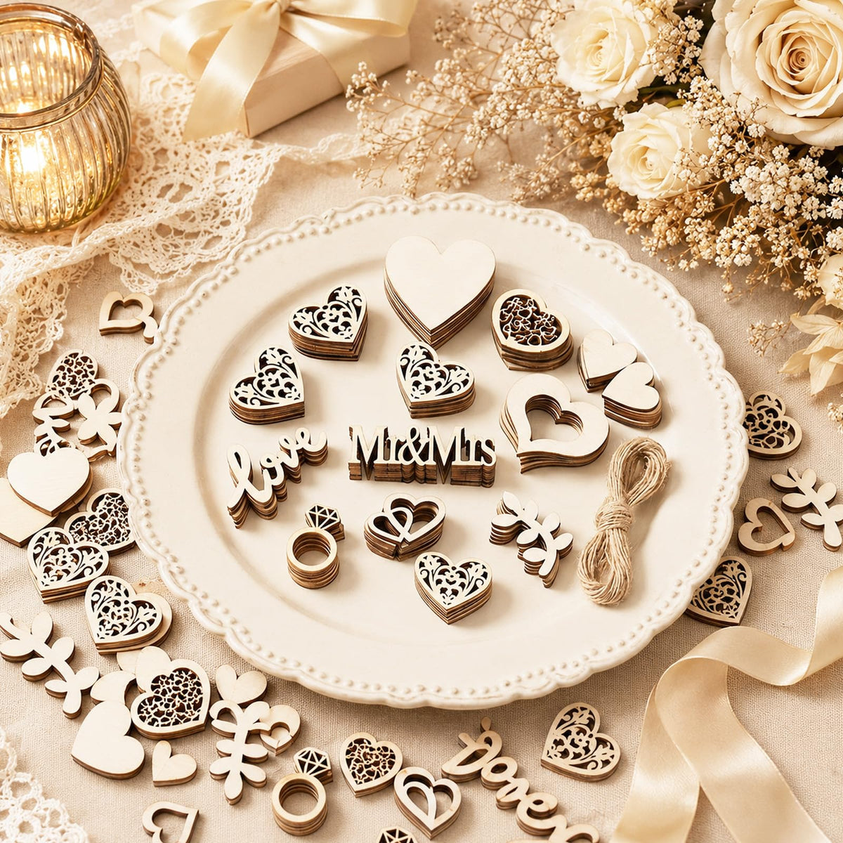 Yuanchu Wedding Decoration Wood, 394 Pieces Confetti Wedding Decoration