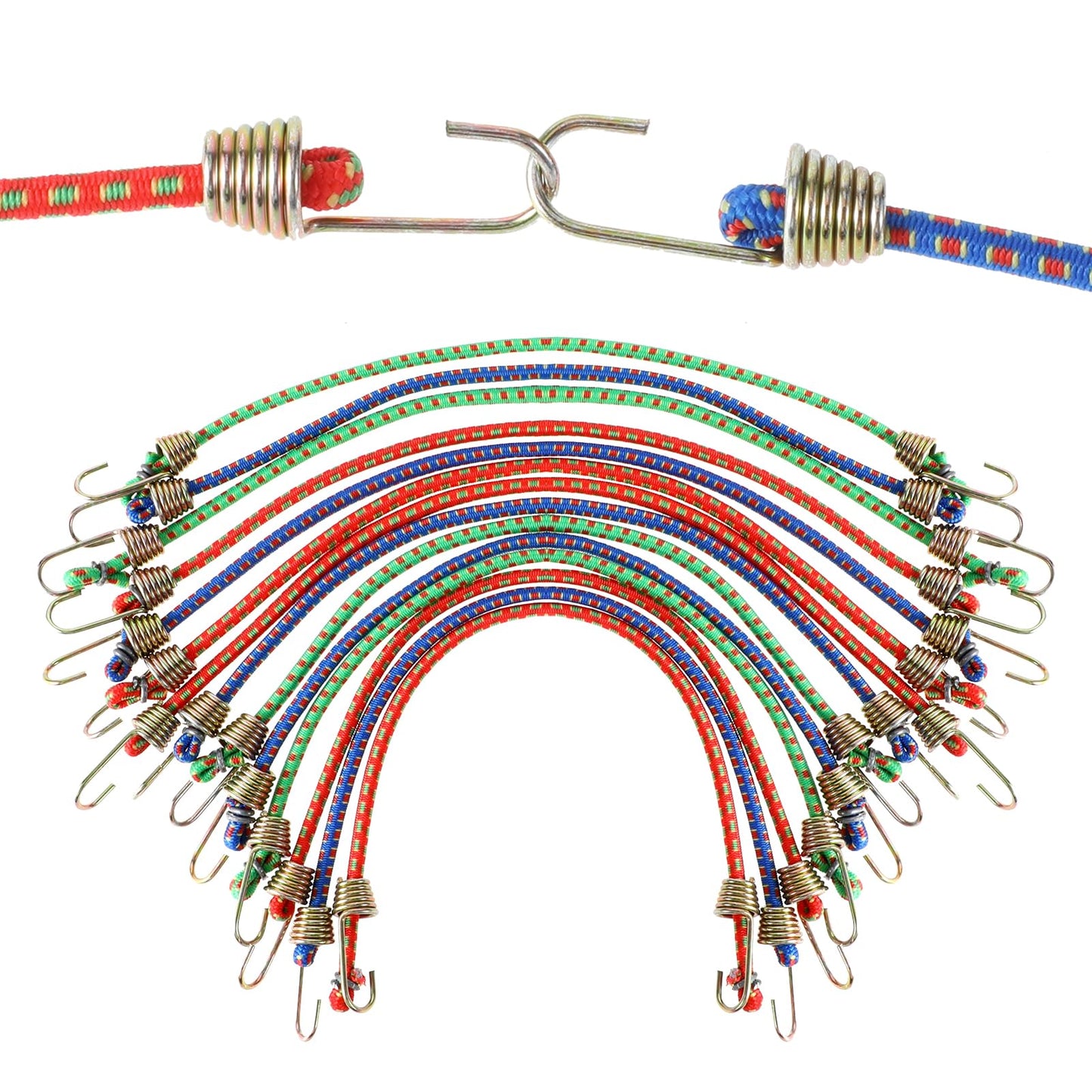 Amaxiu 15 Pack Rubber Bungee Cords With Metal Hooks,10" Elastic Bungee Straps Heavy Duty Wear-Resistant Stretch Rope Rubber for Securing Cargo Canvases Tarps Bikes Tents
