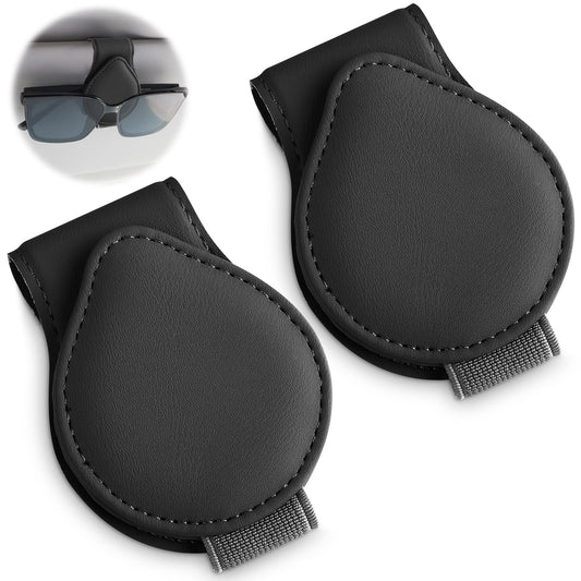 simarro 2Pcs Glasses Holder for Car, Magnetic Leather Eyeglass Hanger Clip for Car Sun Visor Universal Car Visor Accessories Magnetic Glasses Mount Holder for Friends Family (Black)