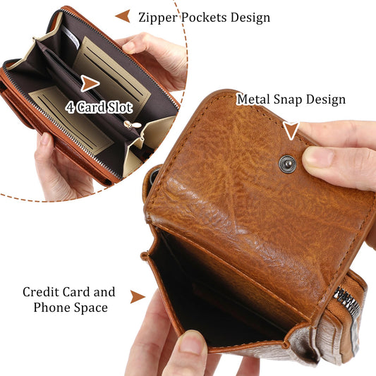AOZUO Leather Small Crossbody Bag for Women, Cell Phone Purse Multi-slot Credit Card Holder Wallet with Adjustable Strap, Brown, 18.5 x 11 x 4.7cm/7.28 x 4.33 x 1.85 Inches