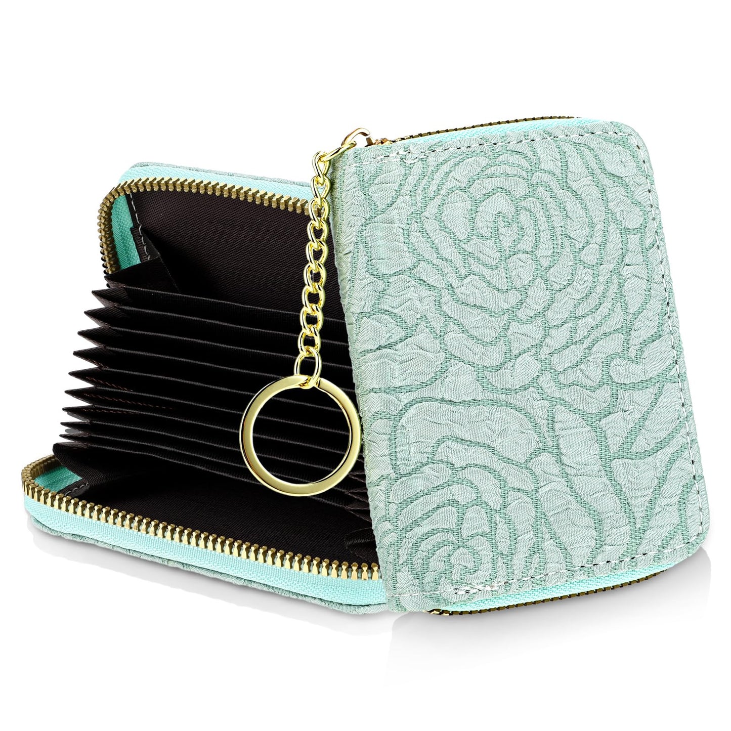 Bewudy Credit Card Holder RFID Wallets for Women, Small Wallet for Cards Holder with Keychain Zipper, Pocket RFID Card Wallet for Women Girls(Green)
