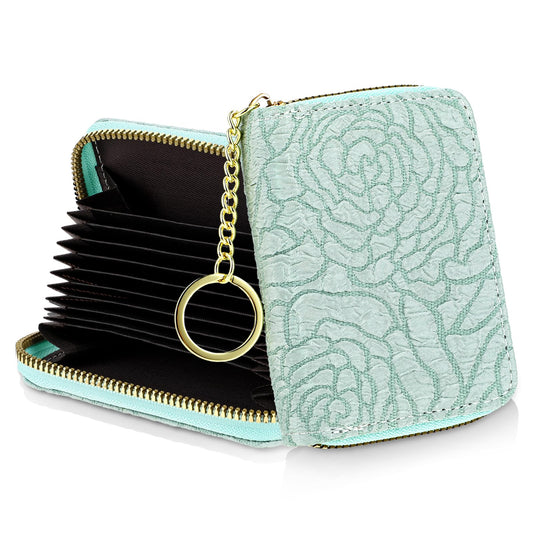 Bewudy Credit Card Holder RFID Wallets for Women, Small Wallet for Cards Holder with Keychain Zipper, Pocket RFID Card Wallet for Women Girls(Green)