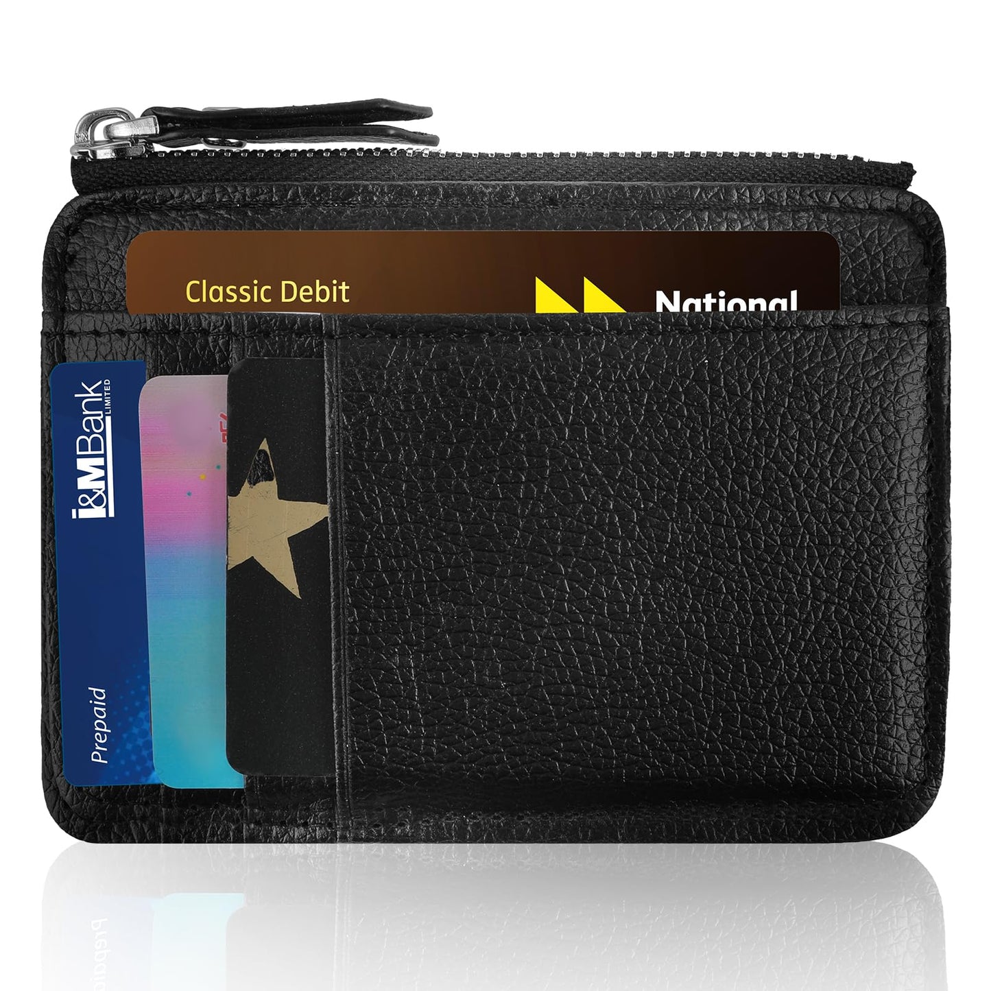 Amaxiu Slim Credit Card Holder, Leather ID Case Wallet Zip Thin Coin Purse Front Pocket Wallet for Women Men - 8 Card Slots &1 Pocket