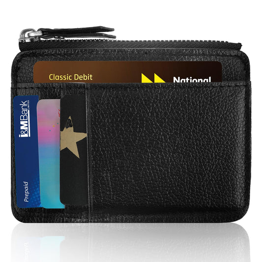Amaxiu Slim Credit Card Holder, Leather ID Case Wallet Zip Thin Coin Purse Front Pocket Wallet for Women Men - 8 Card Slots &1 Pocket