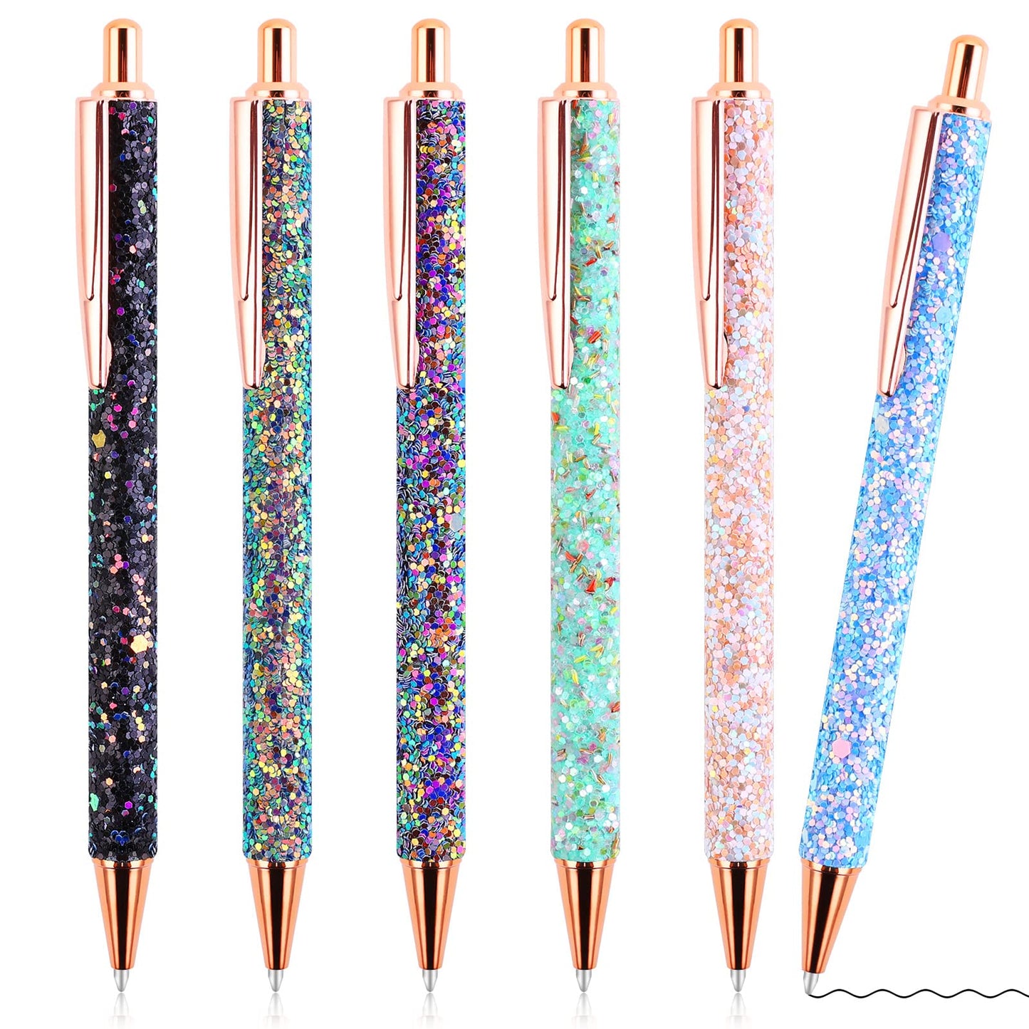 TIESOME Bling Metal Pens, 3/6Pcs Bling Metal Ballpoint Pens, 1.0 mm Click Retractable Ballpoint Pens Black Ink Smooth Writing Pen for School Office Gift Supplies(Color,6Pcs)