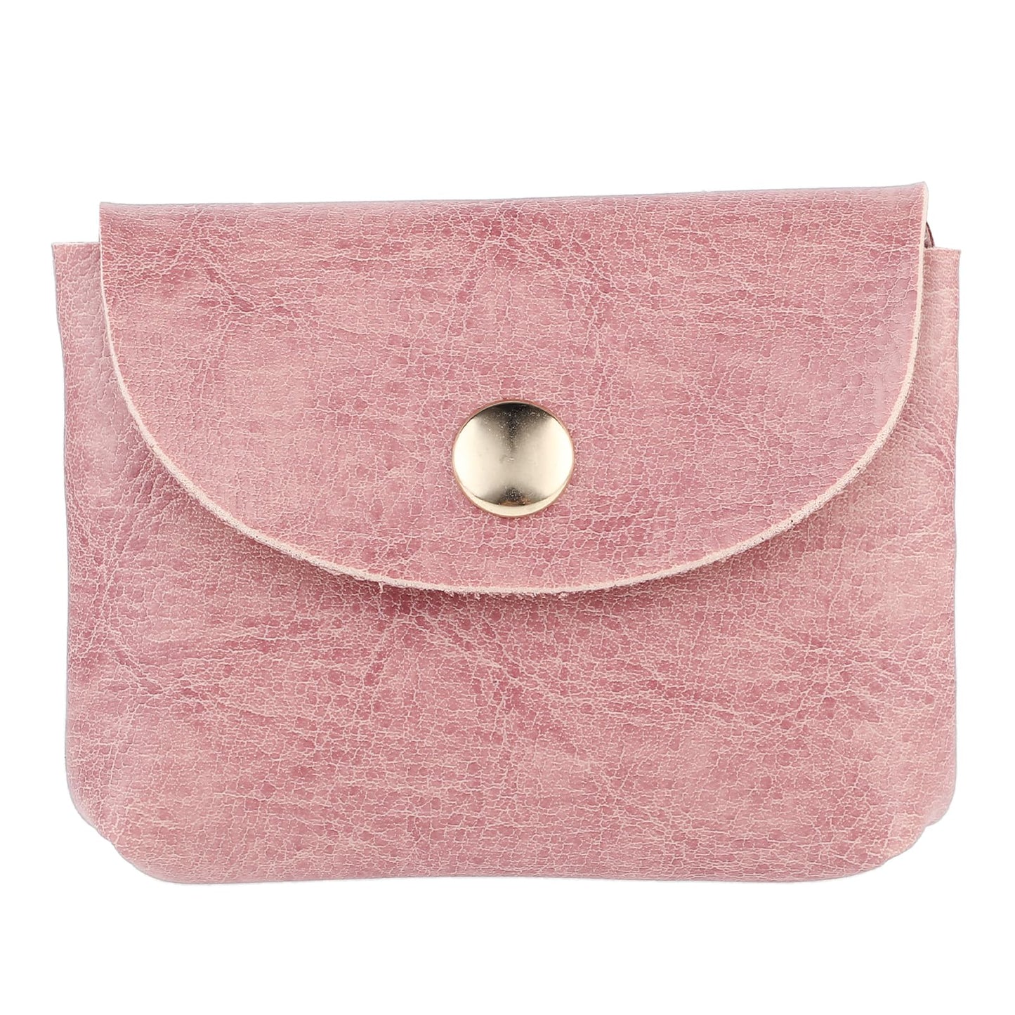 TIESOME Leather Mini Coin Pouch, Small Coin Purse Snap Closure Classic Pocket Wallet Simple Card Case Travel Coin Purse ID Credit Card Protective Bag for Men Women(Pink)