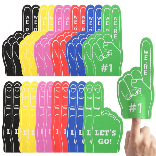 TIESOME 24 Pcs Mini Foam Finger #1 Sports Fan Foam Finger, Cheering Foam Hand for Sporting Events LET'S GO Cheerleading Celebration Sticks for Basketball Football Dance Games Party Supplies(Colorful)