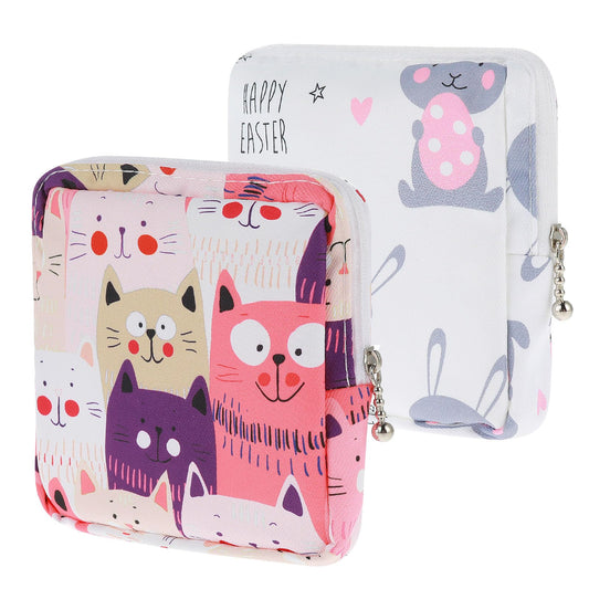 cobee 2Pcs Sanitary Napkin Storage Bag, Period Holder Bag Portable Period Kit Sanitary Pad Storage Bag Pad Holder Period Pouch with Zipper Menstruation First Period Bag for Girls Women (Style C)