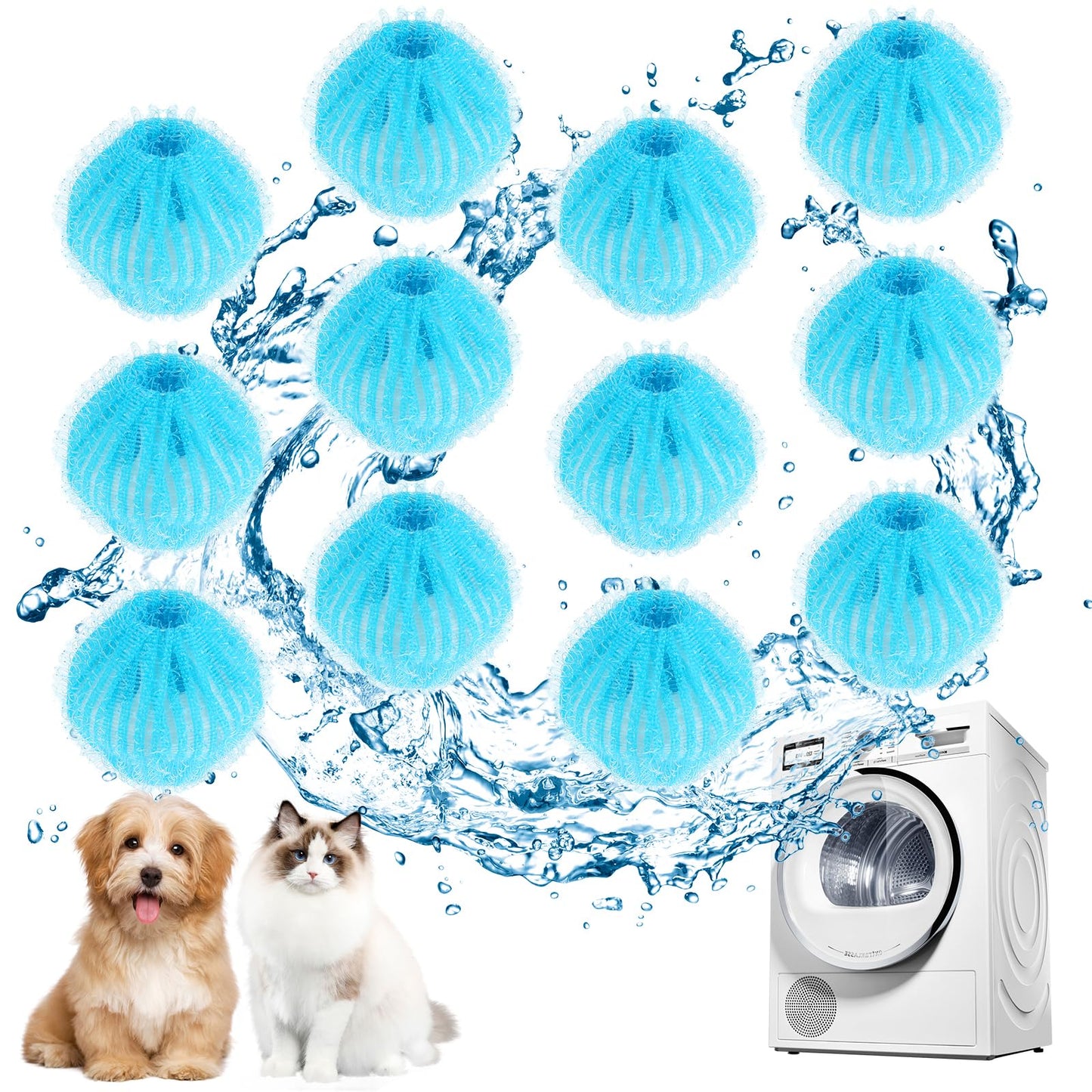 TIESOME Pet Hair Remover for Laundry, 12 Pcs Reusable Laundry Ball Lint Remover for Clothes Washing Machine Lint Ball Effective Dog Cat Hair Laundry Catcher