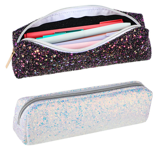 Andibro Small Pencil Pouch for Girls, Glitter Pen Pencil Case Cute Pencil Organizer Lovely Slim Pencil Bag Shinning Zipper Storage Bag for Women Men Aesthetic School Supplies(A)