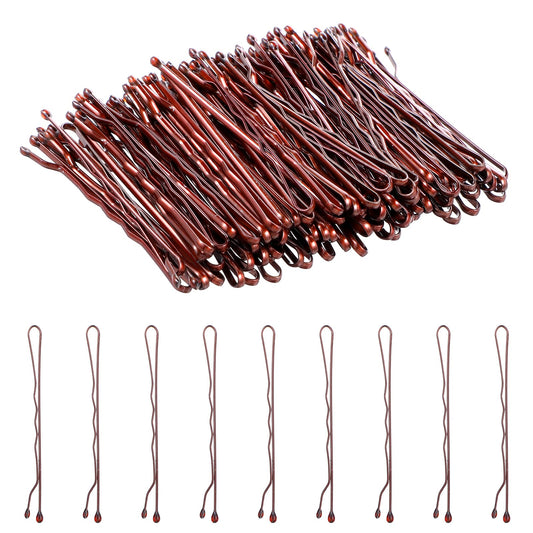 AOZUO 100PCS Bobby Pins, 5cm/1.96inch Wave Hair Pins Bobby Pins Metal Hair Clips Secure Hold Bobby Hairpins for Women Girls Buns Long Straight Curly Hair All Hair Types(Brown)