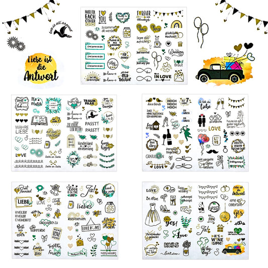 AOZUO 266 Designs Stickers Wedding Guest Book Scrapbook Stickers Photo Album Sticker Love Wedding Perfect Love Set Wedding Stickers for Guest Book Photo Album Wedding Love Scrapbook Wedding