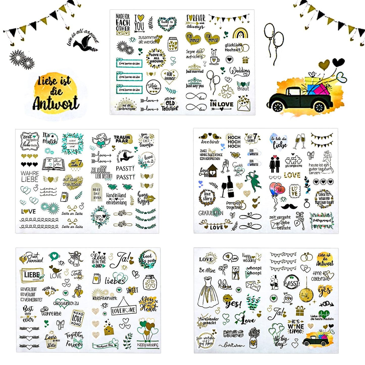 AOZUO 266 Designs Stickers Wedding Guest Book Scrapbook Stickers Photo Album Sticker Love Wedding Perfect Love Set Wedding Stickers for Guest Book Photo Album Wedding Love Scrapbook Wedding