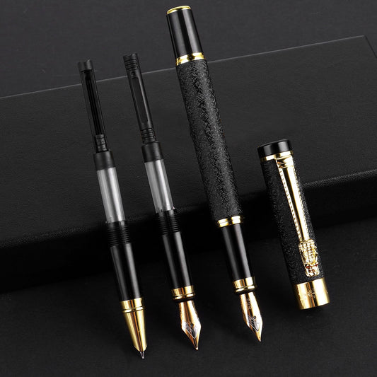 Amaxiu Luxury Fountain Pen Set with 3 Different Nibs, Iridium Extra Fine & Fine & Bent Nib Metal Fountain Pen Calligraphy Pen Gift for Business Journal Office Suitable 2.6mm Ink Cartridges(Black)