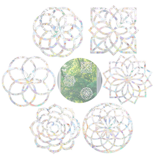 Molain 24PCS Mandala Window Clings, Anti-Collision Window Decals to Save Birds from Window Collisions, Non-Adhesive Prismatic Vinyl Window Clings Rainbow Suncatcher Stickers